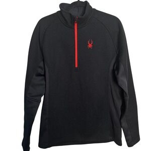 Spyder 1/4 Zip Pullover Mens Large Black Red Waffle Knit‎ Performance 1299048